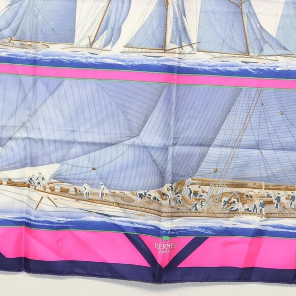 HERMES Carre 90 Scarf ""REFALES"" Silk Blue Auth - Picture 10 of 15